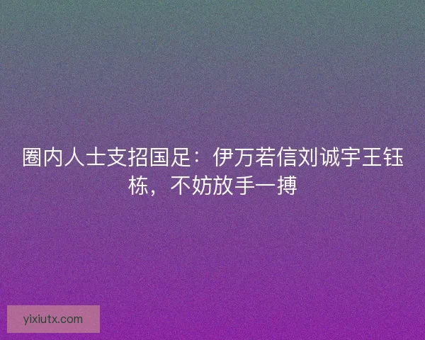 圈内人士支招国足：伊万若信刘诚宇王钰栋，不妨放手一搏